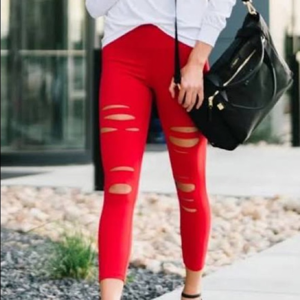 SOLD. NWT! Zyia Slashed Red Leggings